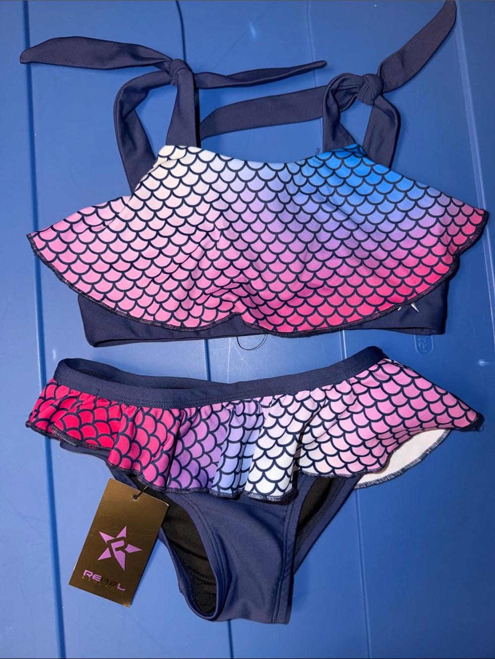 Rebel athletic ruffle bikini in navy mermaid